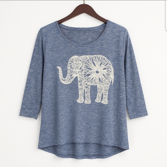 Aeropostale Tops - Aeropostale Heathered Blue Knit Top With Cream Embroidered Elephant Plus Sz XXL
